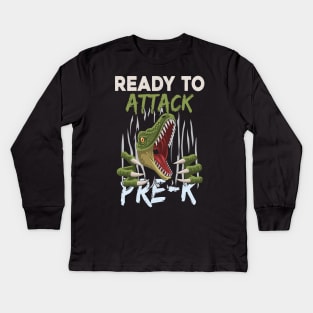 Dinosaur Kids Ready To Attack Pre-K Boys Back To School Kids Long Sleeve T-Shirt